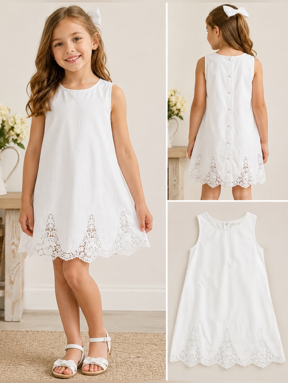 Polo Ralph Lauren Girls 6 White Lace Hem Cotton Dress